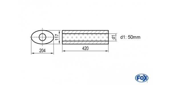 FOX Uni-Silencer oval w/o Nozzle - completion 525 204x117mm, d1Ø 50mm, length: 420mm