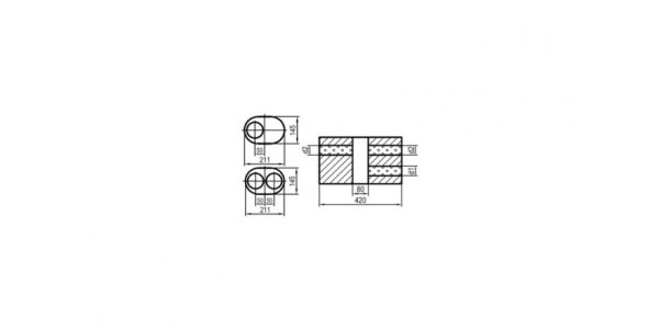 FOX Uni-Silencer oval double flow with chamber -completion 585 211x145mm, d1Ø 76mm d2Ø 63,5mm, length: 420mm - variant 1