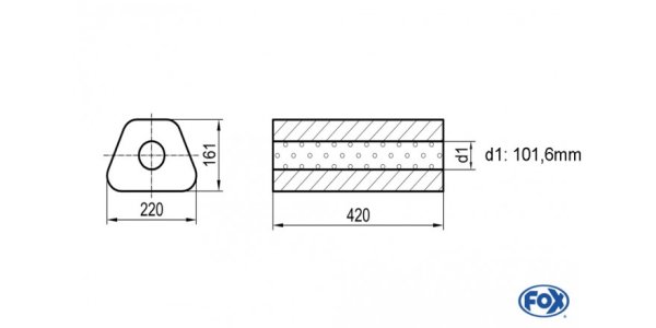 FOX Uni-Silencer Trapezoid w/o Nozzle - completion 644 220x161mm, d1Ø 101,6mm, length: 420mm