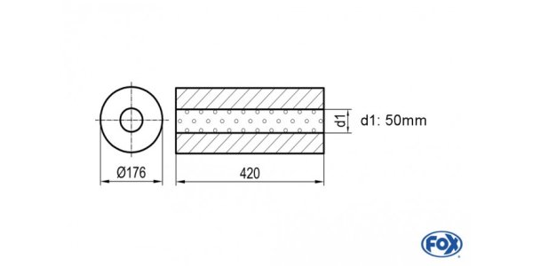 FOX Uni-Silencer around w/o Nozzle - completion 556 Ø 176mm, d1Ø 50mm, length: 420mm -Ø 176mm