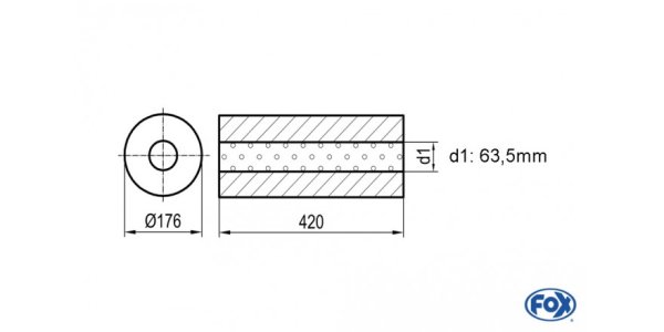 FOX Uni-Silencer around w/o Nozzle - completion 556 Ø 176mm, d1Ø 63,5mm, length: 420mm -Ø 176mm