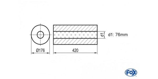 FOX Uni-Silencer around w/o Nozzle - completion 556 Ø 176mm, d1Ø 76mm, length: 420mm