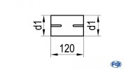 FOX Doppelmuffe - d1Ø 45mm Länge: 120mm rechts/ links geschlitzt - d1 = 45mm rechts und links innen