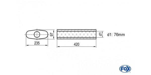 FOX Uni-Silencer oval w/o Nozzle - completion 558 235x97mm, d1Ø 76mm, length: 420mm