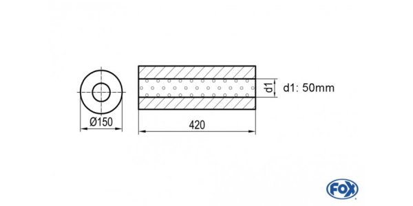 FOX Uni-Silencer around w/o Nozzle - completion 466 Ø 150mm, d1Ø 50mm - length: 420mm