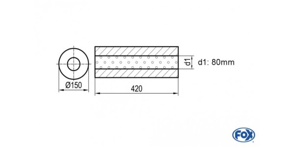 FOX Uni-Silencer around w/o Nozzle - completion 466 Ø 150mm, d1Ø 80mm -, length: 420mm