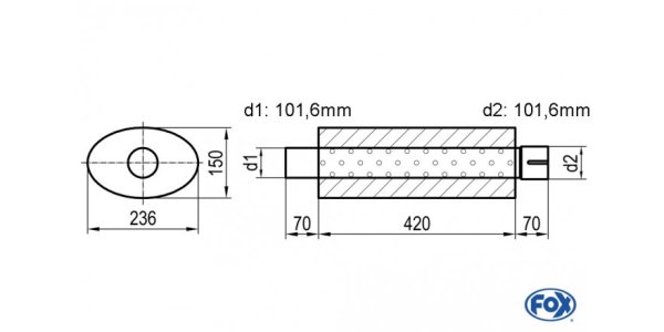 FOX Uni-Schalldämpfer oval mit Stutzen - Abwicklung 618