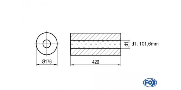 FOX Uni-Silencer around w/o Nozzle - completion 556 Ø 176mm, d1Ø 88,9mm outside - d2Ø 88,9mm inside - length: 420mm