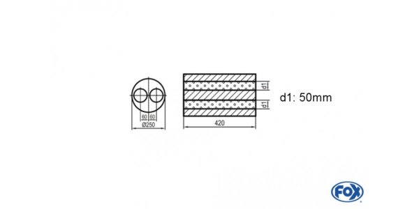 FOX Uni-Silencer around double flow - completion 784 Ø 250mm, d1: 50mm, length: 420mm -Ø250mm