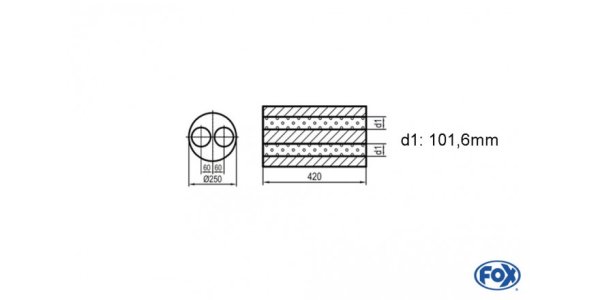 FOX Uni-Silencer around double flow - completion 784 Ø 250mm, d1: 101,6mm, length: 420mm -Ø250mm