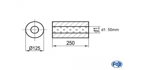 FOX Uni-Silencer around w/o Nozzle - completion 390 Ø 125mm, d1Ø 50mm, length: 250mm