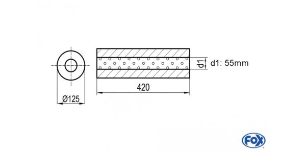 FOX Uni-Silencer around w/o Nozzle - completion 390 Ø 125mm, d1Ø 55mm, length: 420mm