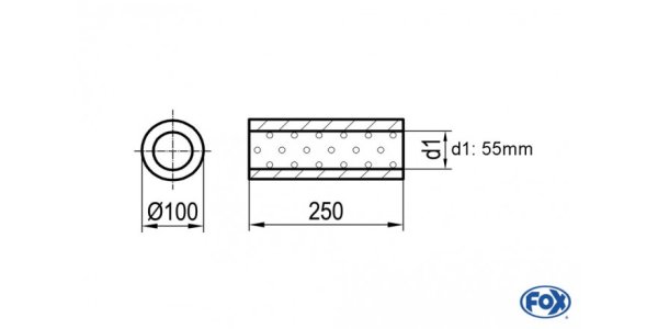 FOX Uni-Silencer around w/o Nozzle - completion 314 Ø 100mm, d1Ø 55mm, length: 250mm