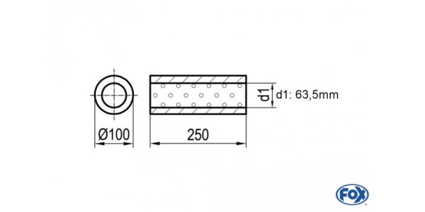 FOX Uni-Silencer around w/o Nozzle - completion 314 Ø 100mm, d1Ø 63,5mm, length: 250mm