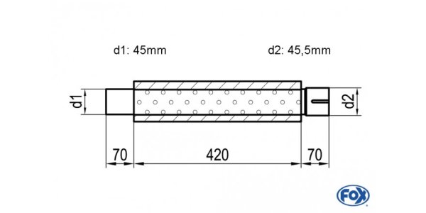 FOX Uni-Silencer around with Nozzle - completion 314 Ø 100mm, d1Ø 45mm d2Ø 45,5mm, length: 420mm