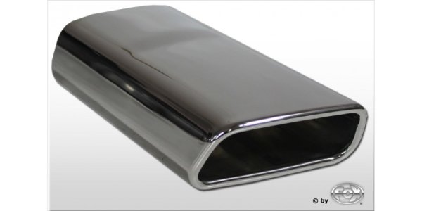 FOX welding tailpipe Typ 59 left 145x65 mm / length: 270 mm - trapezförmig / rolled up / 20° beveled to unten/ to left 15° beveled