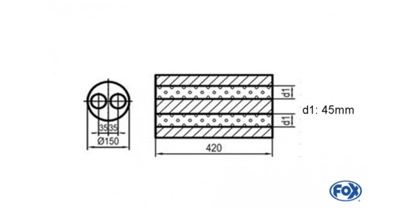 FOX Uni-Silencer around double flow - completion 466 Ø150, d1Ø 45mm, length: 420mm