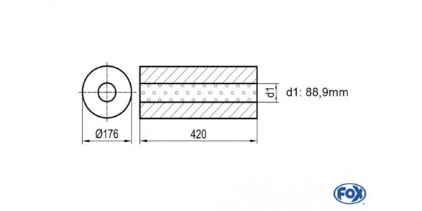 FOX Uni-Silencer around w/o Nozzle - completion 556 Ø 176mm, d1Ø 80mm, length: 420mm -Ø 176mm