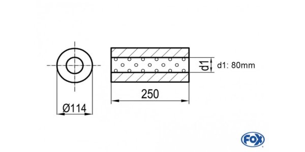 FOX Uni-Silencer around w/o Nozzle - completion 355 Ø 114mm, d1Ø 80mm, length: 250mm