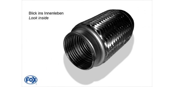 FOX Flexibles Rohr Interlock - Ø102mm innen - Länge: 152mm Innenleben besteht aus Edelstahlwellrohr - Außenhülle ist Edelstahlgeflecht