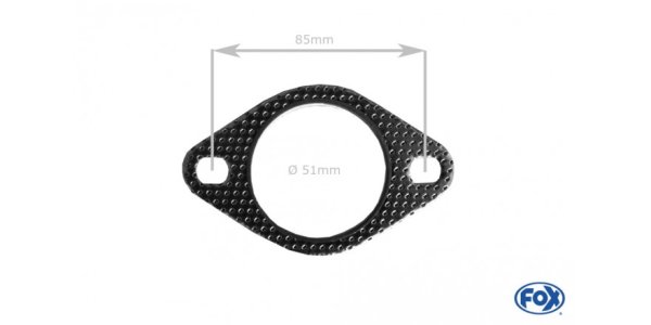 FOX flange gasket no. 7 for 2-hole flange - inner hole 51mm - hole middle/middle 85mm