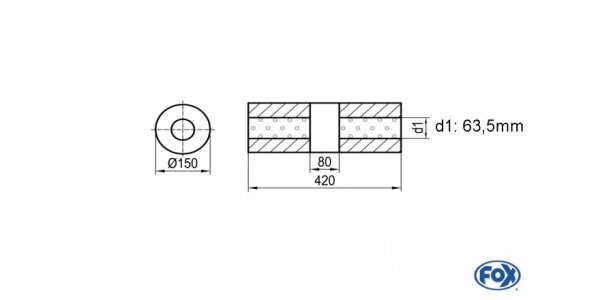 FOX Uni-Silencer around w/o Nozzle with chamber - Abw. 466 Ø 150mm, d1Ø 63,5mm (outside), length: 420mm