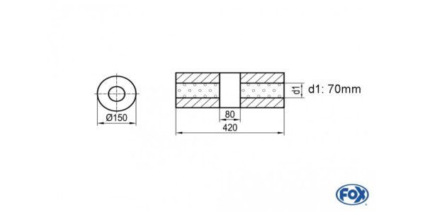 FOX Uni-Silencer around w/o Nozzle with chamber - Abw. 466 Ø 150mm, d1Ø 70mm (outside), length: 420mm