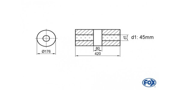 FOX Uni-Silencer around w/o Nozzle with chamber - Abw. 556 Ø 176mm, d1Ø 45mm (outside), length: 420mm