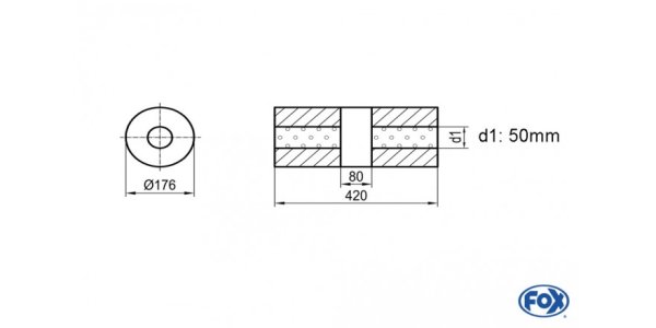 FOX Uni-Silencer around w/o Nozzle with chamber - Abw. 556 Ø 176mm, d1Ø 50mm (outside), length: 420mm