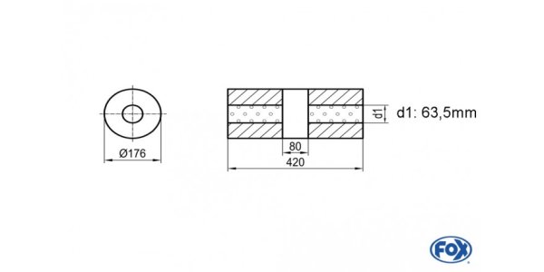 FOX Uni-Silencer around w/o Nozzle with chamber - Abw. 556 Ø 176mm, d1Ø 63mm (outside), length: 420mm