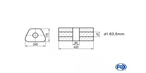 FOX Uni-Silencer trapez w/o Nozzle with chamber - Abw. 711 245x175mm, d1Ø 63,5mm, length: 420mm