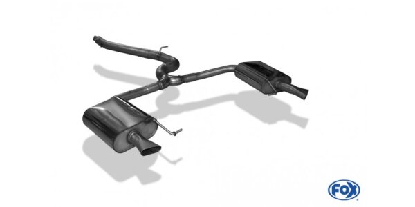 FOX Halbanlage ab Kat - Austritt der Endrohre in den originalen Diesel-Endrohrblenden - Skoda Octavia 5E RS TDI 4x4 mit Diesel-Endrohrblenden