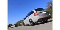 FOX Halbanlage ab Kat - Austritt der Endrohre in den originalen Diesel-Endrohrblenden - Skoda Octavia 5E RS TDI 4x4 mit Diesel-Endrohrblenden
