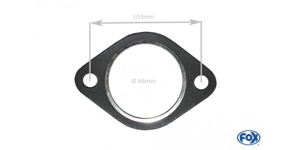 FOX flange gasket no. 8 for 2-hole flange - inner hole 66mm - hole spacing middle/middle 103mm