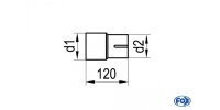 FOX Einzelmuffe 76mm auf 76mm - Länge: 120mm d1 = 76mm außen/ d2 innen geschlitzt = 76mm