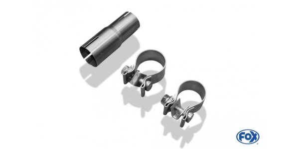 FOX Zubehör für die Montage des FOX-ESD mit original Endrohr Ø38, bestehend aus 2 Schellen und 1 Adapter - Seat Mii / Skoda Citigo / VW up!