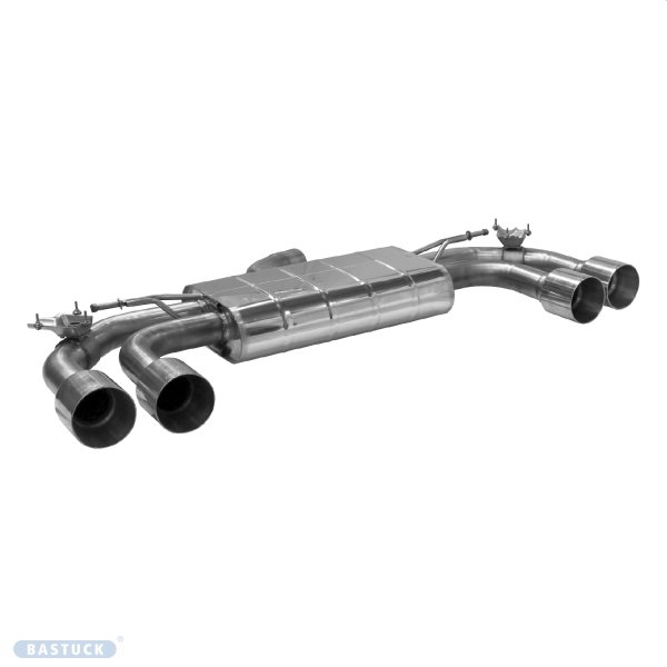 Bastuck Rear silencer LH+RH with double tailpipe 2x Ø 100 mm (RACE look), for the original exhaust flap - VW Golf 8 R