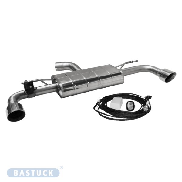 Bastuck Endschalldämpfer mit Einfach-Endrohr LH+RH 1 x Ø 100 mm, 30° schräg geschnitten (im RACE Look) mit Abgasklappe - 20+ VW Golf 8 GTI (ohne Clubsport)