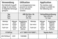 Bastuck Tube replacing original catalyist/silencer unit - Toyota Auris / Avensis T27 / Verso 3