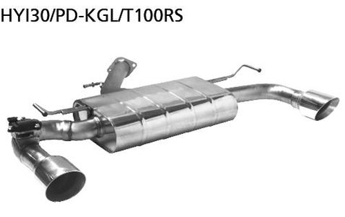 Bastuck Rear silencer with single tailpipe 1x Ø100 mm LH+RH, cut obliquely at 30° (in RACE look) with exhaust flap - 17+ Hyundai i30 PD 1.0/1.4 T-GDI