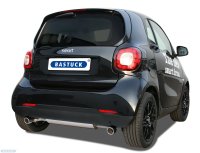 Bastuck Rear silencer with single tailpipe 1 x Ø 76 mm, LH+RH, cut 20°, with inward curl - 14+ Smart Fortwo / Forfour 453 (vehicles with original rear valance insert )