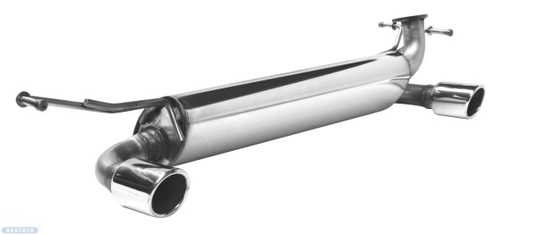 Bastuck Rear silencer with single tailpipe 1 x Ø 76 mm, LH+RH, cut 20°, with inward curl - 14+ Smart Fortwo / Forfour 453 (Models w/o original rear valance insert)