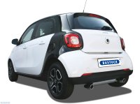 Bastuck Rear silencer with single tailpipe 1 x Ø 76 mm, LH+RH, cut 20°, with inward curl - 14+ Smart Fortwo / Forfour 453 (Models w/o original rear valance insert)