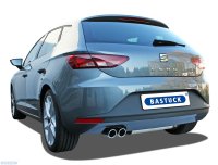 Bastuck Rear silencer with double tailpipe LH, 2 x Ø 76 mm, with inward curl, cut 20° - Seat Leon 5F / VW Golf 7 1.0/1.2/1.4/1.8 Turbo / Diesel