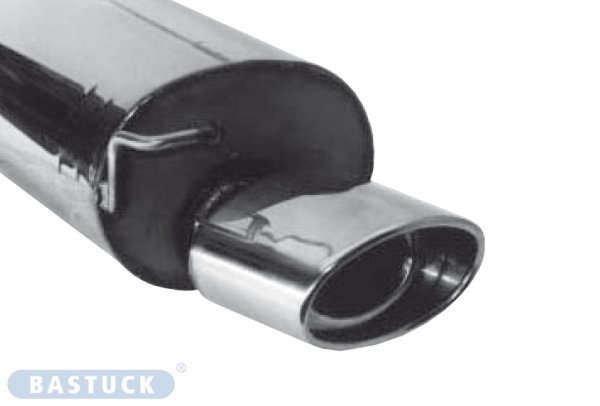 Bastuck Rear silencer with single tailpipe oval 153 x 95 mm - Audi A3 8L (w/o Quattro) / 99-05 Seat Leon 1M (w/o cars with original cut-out in the rear bumper) / VW Beetle / Golf 4 (w/o GTI anniversary model)