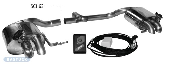 Bastuck Endschalldämpfer Paar mit 2x Ausgang Ø 63 mm 90° LH+RH für geschlossene Serien-Heckschürze, mit Klappensteuerung - 17+ VW Arteon 3H TSI / 15+ VW Passat B8 TSI FWD/4Motion