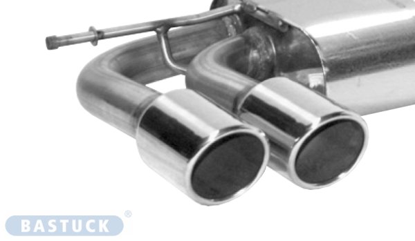 Bastuck Rear silencer with double tailpipes LH, 2 x Ø 90 mm with inward curl, cut 20° - VW Scirocco 3 Diesel/Turbo