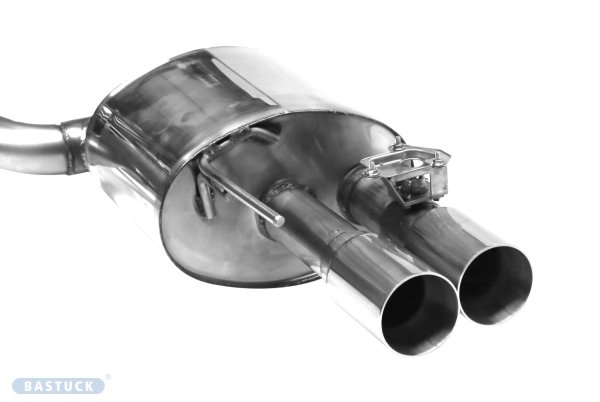 Bastuck Rear silencer with double exit RACE-Look 2 x Ø 90 mm RH with exhaust flap - 18+ Ford Mustang GT Facelift 5.0 TI - VCT V8