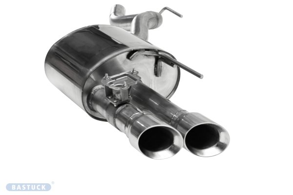 Bastuck Rear silencer with double exit RACE-Look 2 x Ø 90 mm LH cut 30° with exhaust flap - 18+ Ford Mustang GT Facelift 5.0 TI - VCT V8