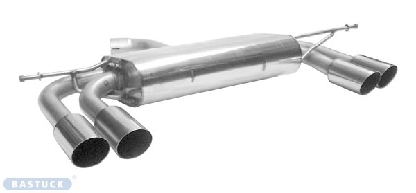 Bastuck Rear silencer with double tailpipes 2 x Ø 76 mm LH + RH cut 20° - Audi A3 8P 4-Cylinder FWD (w/o 1.8/2.0T) 3-Door / Seat Altea 5P / Leon 1P